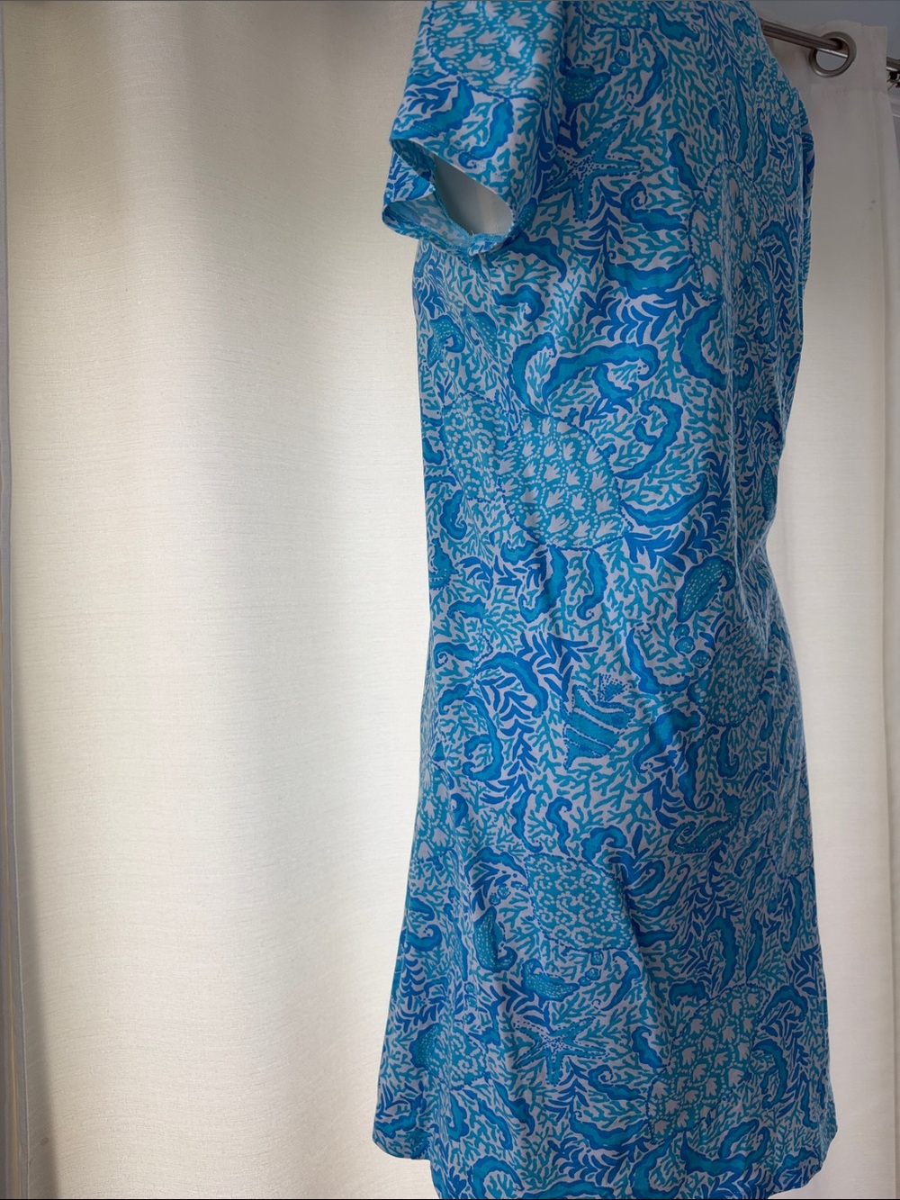 Lilly Pulitzer Blue and White Printed Short-Sleeve Shift Dress - Picture 3 of 5